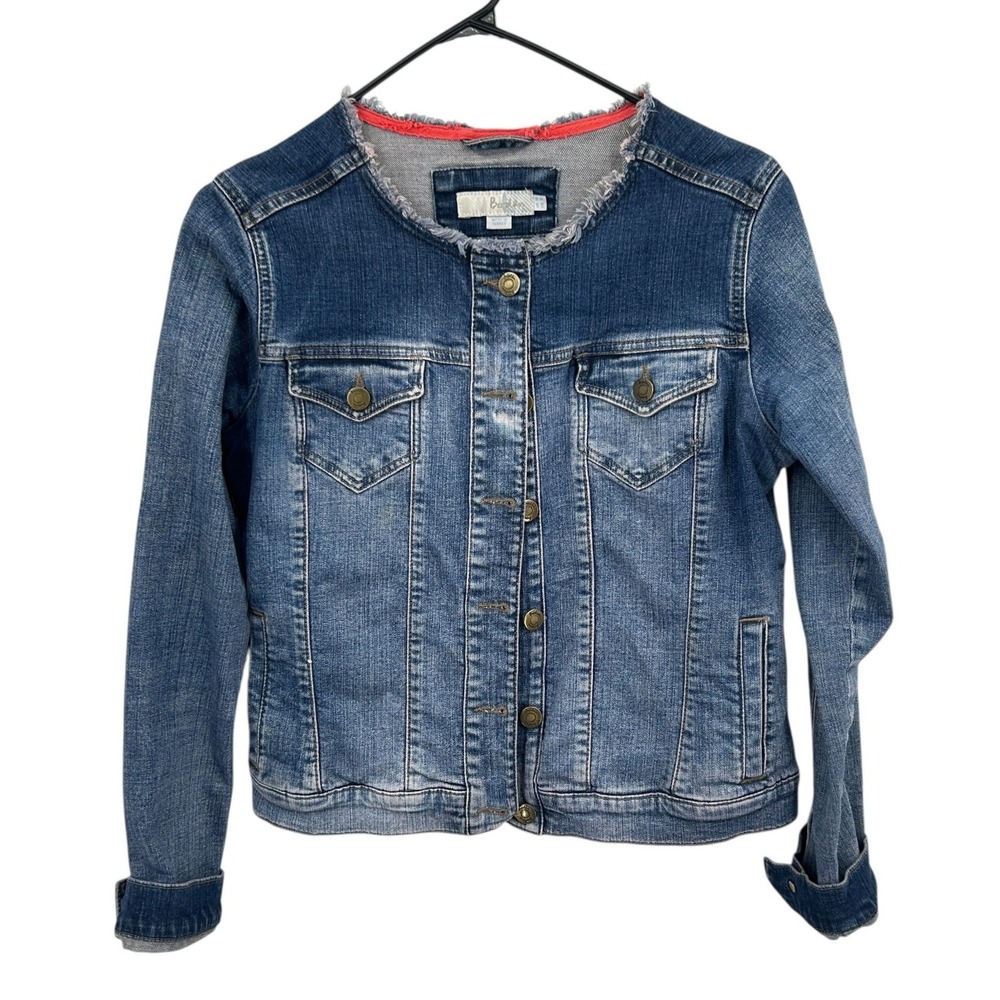 Boden Denim Jean Jacket Cropped Fitted‎ US 6 Raw Hem Classic Casual Capsule